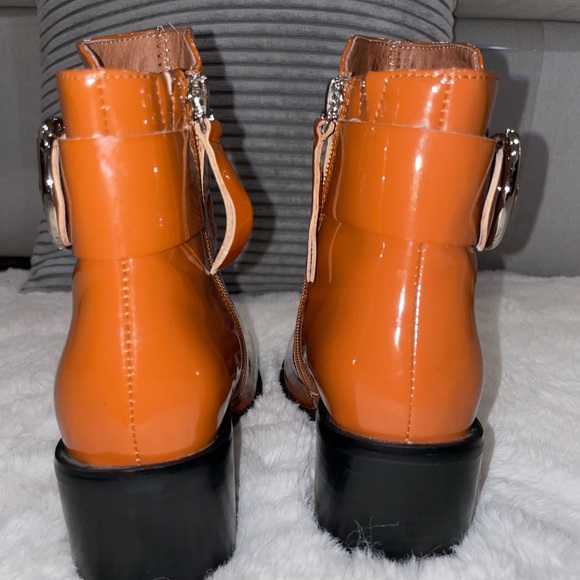 Jeffrey Campbell Regan Orange PU High Heel Ankle Boots With Silver Buckle Size 6 - Picture 5 of 7